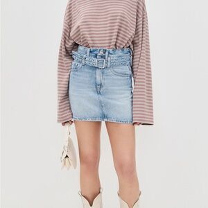 NWT Ganni Light Belted Blue Denim Mini Skirt